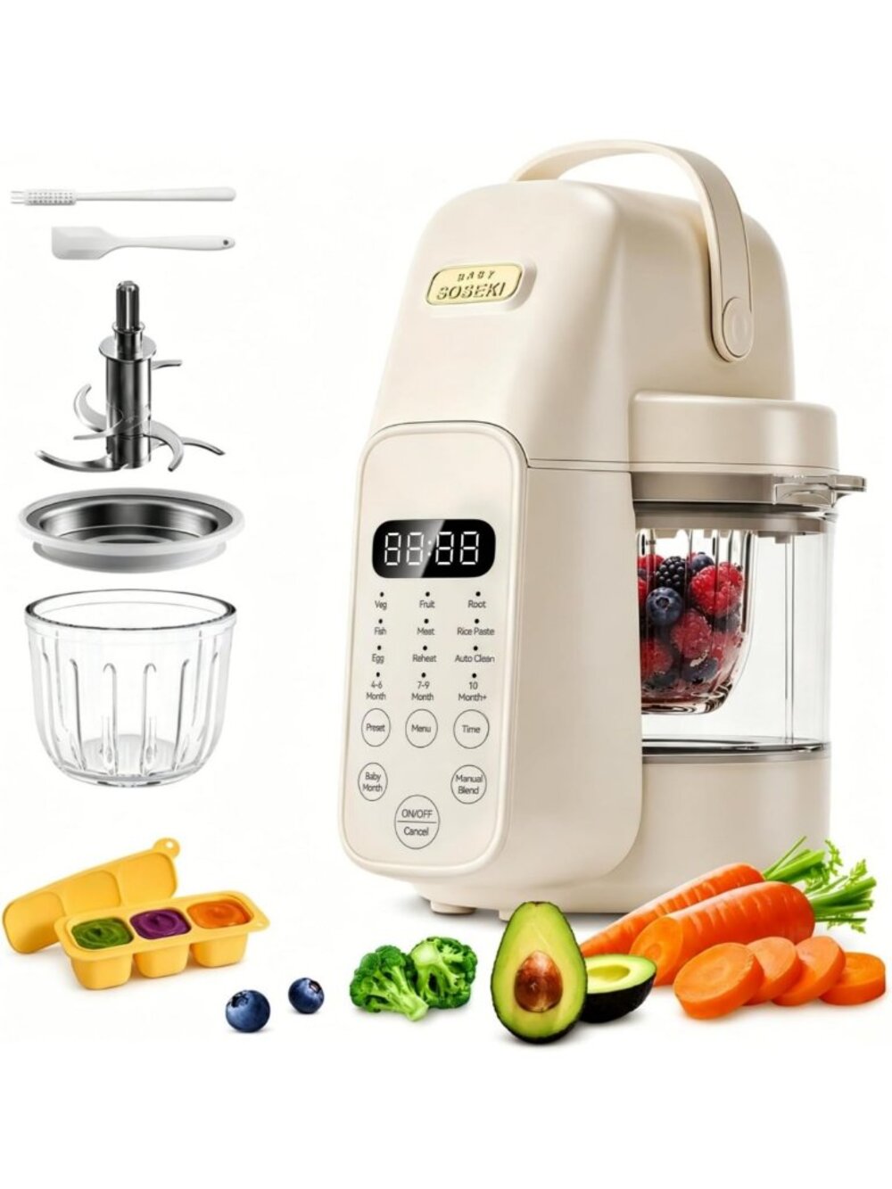 Baby Food Maker with Glass Bowl & Stainless Steel Blades - Easy Puree & Steam